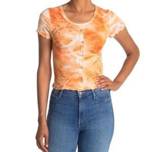 NWT Abound Rust Amber Orange Tie Dye Button Up Tee Shirt Scoop Neck Women Size S